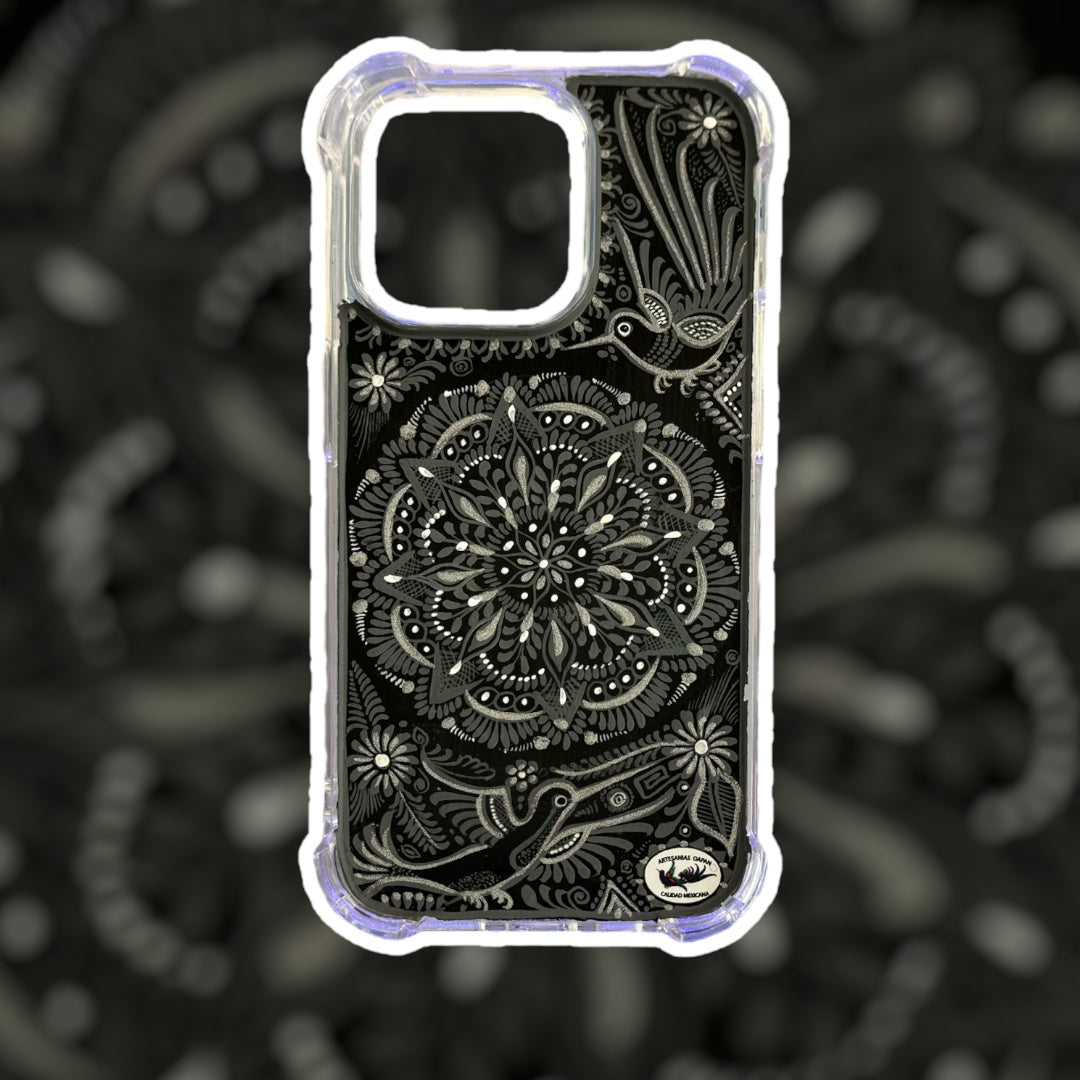 Mándala gris con plateado funda para iPhone