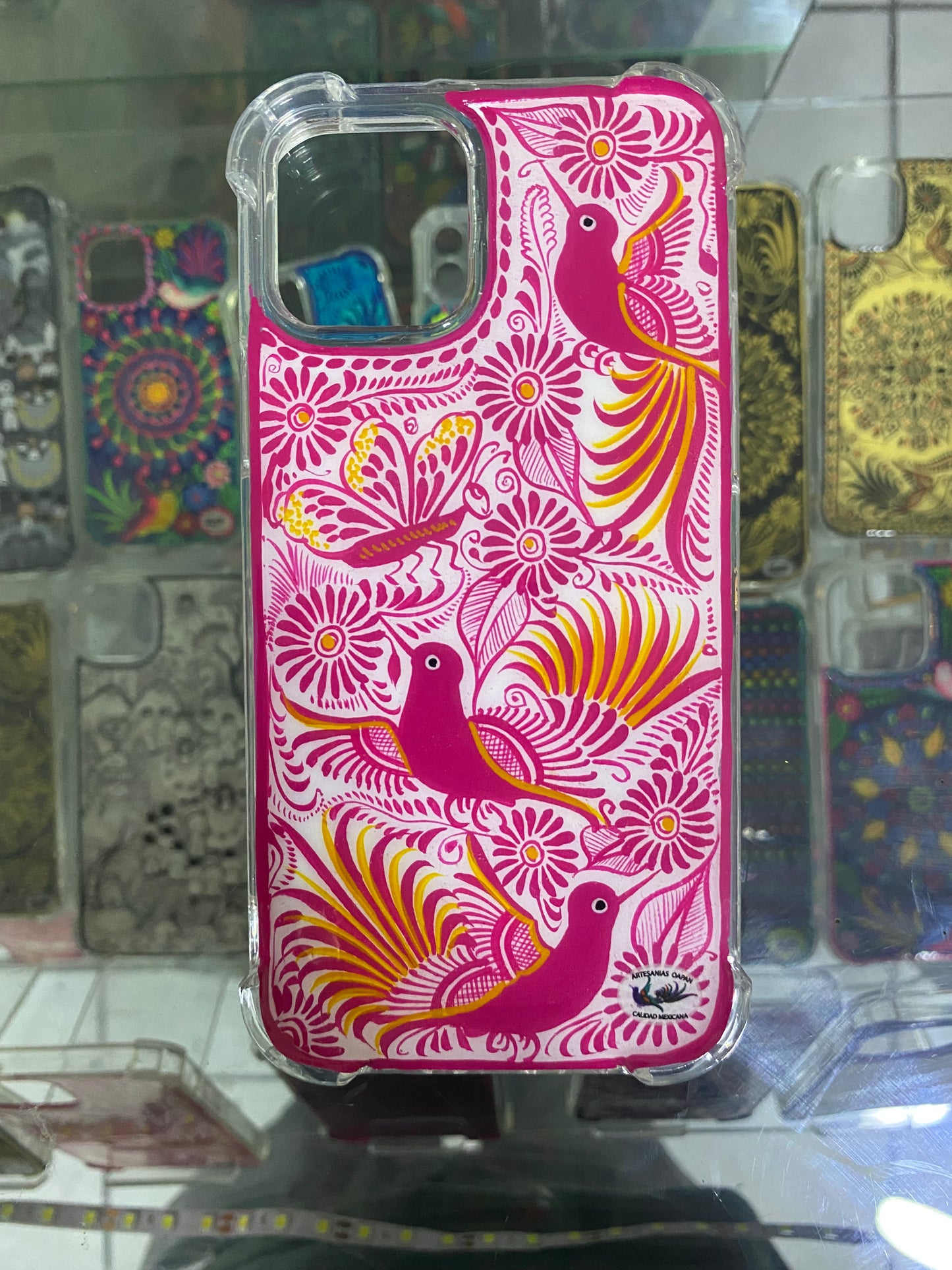 colibríes rosa fondo blanco funda de iPhone