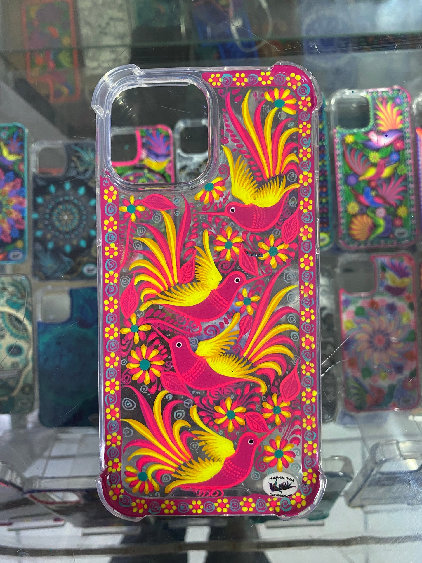 colibríes a dos colores fluorescente fondo transparentes funda para iPhone